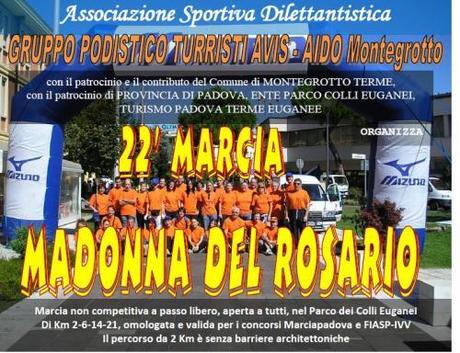 22° Marcia del Rosario a Montegrotto Terme, attesi oltre 2.000 partecipanti. 4 percorsi sport per tutti i gusti ed età tra i sentieri dei Colli Euganei