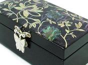 Cofanetto portagioie carta gelso intarsi peonia madreperla