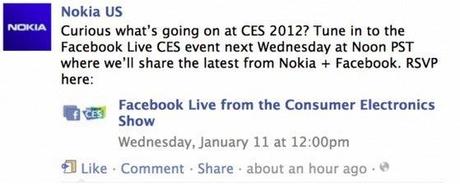 Nokia Facebook evento al CES 11 Gennaio 2012 : Cosa bolle in pentola?!