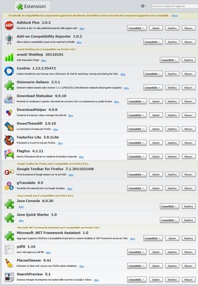 Firefox 9.0.1 KIT Plus - Elenco estensioni installate