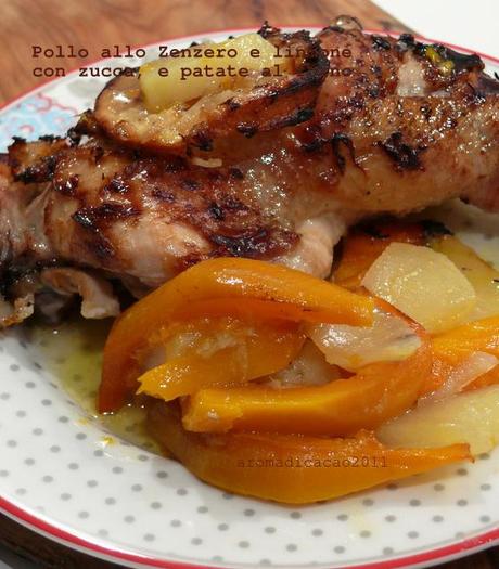 Cosce di pollo allo zenzero, zucca e patate