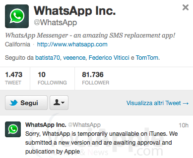 WhatsApp Messenger, inspiegabilmente rimossa da AppStore…problema temporaneo o qualcosa di più preoccupante?