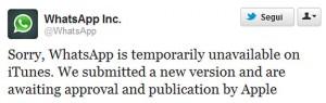 WhatsApp rimossa temporaneamente dall’AppStore