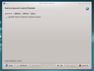 Jovie - il sistema di pronuncia di KDE - basato su estensioni che permette a qualsiasi applicazione di KDE di parlare usando l'interfaccia D-Bus.
