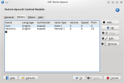 Jovie - il sistema di pronuncia di KDE - basato su estensioni che permette a qualsiasi applicazione di KDE di parlare usando l'interfaccia D-Bus.