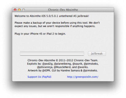 absinthe 410x319 Guida: effettuare jailbreak su iPhone 4S/iPad 2 con Absinthe jailbreak iPhone 4S iPad 2 guida Absinthe 