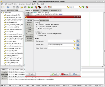 Geany leggero editor di testo multi piattaforma per GTK+ basato su Scintilla con funzionalità elementari di IDE.