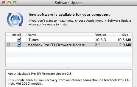 Apple rilascia Lion Recovery per i MacBook Pro 13, l’aggiornamento EFI