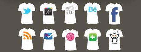 16 icone social network a forma di t-shirt