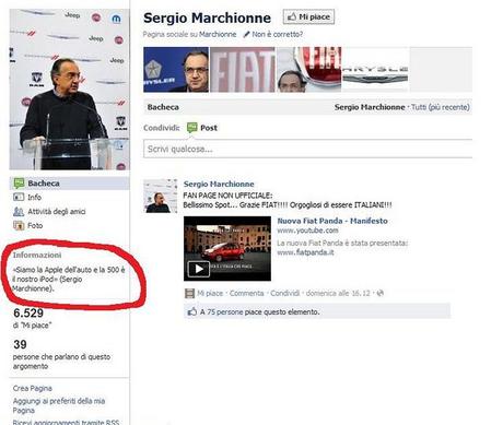 Guardate cosa c'è scritto sulla pagina facebook di Marchionne!