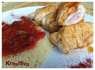 Involtini di pollo alla paprika con cous cous ai funghi