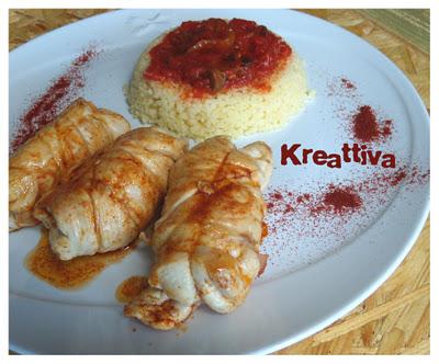 Involtini di pollo alla paprika con cous cous ai funghi