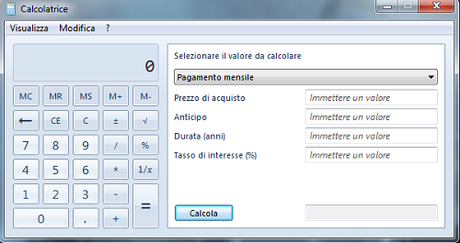 calcolo mutuo Funzioni nascoste nella calcolatrice di Windows 7