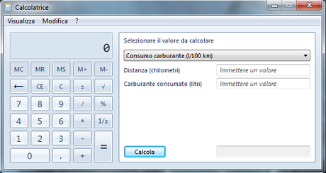 consumo carburante Funzioni nascoste nella calcolatrice di Windows 7