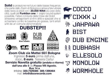 SOLID - DUBSTEP NIGHT - EL QUE NO VIENE... MULTA ! ! ! - Venerdì 15 Aprile ZOOM BOLOGNA