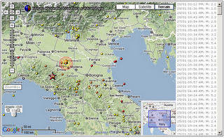 Mappa degli ultimi terremoti in Italia dell'Istituto di Geofisica