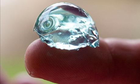 One of the blue marble-like balls that fell to earth in the Dorset garden of Steve Hornsby