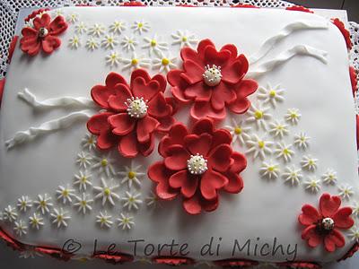 Torta Compleanno Red&white; flowers