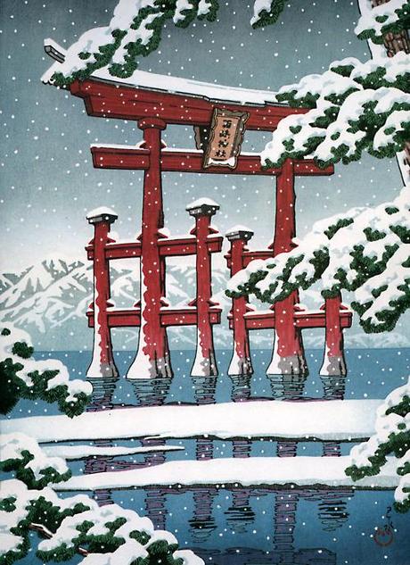 Japanese Ukiyo-e: Miyajima in Snow. Hasui Kawase. 1929