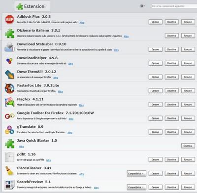 Firefox 10.0 KIT Plus - Elenco estensioni installate