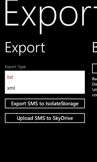 SMSBackup Export Type Come fare un backup e un ripristino degli SMS con Windows Phone