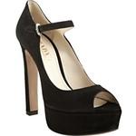 Prada Black Suede Peep Toe Mary Jane Platform Pumps