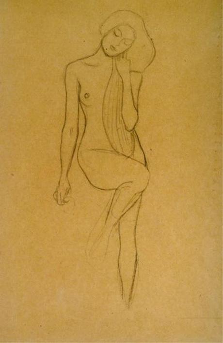 gustav-klimt-nudo-di-donna-in-piedi-con-la-gamba-destra-sollevata-1902-ca-gessetto-nero-collezione-privata
