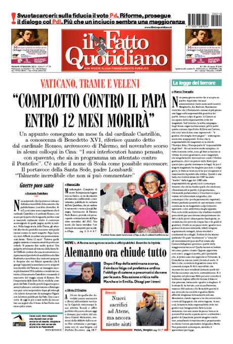 prima pagina Fatto Quotidiano: 