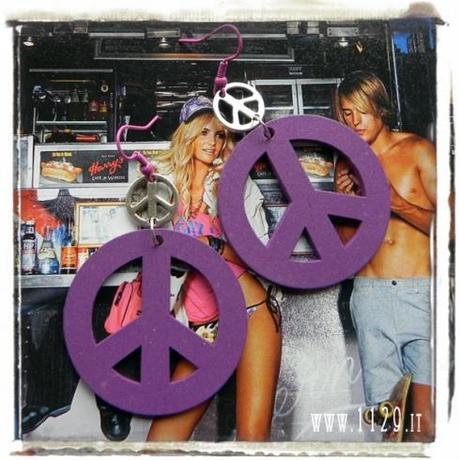 orecchini doppio simbolo pace viola purple charms fashion earrings peace sign 1129