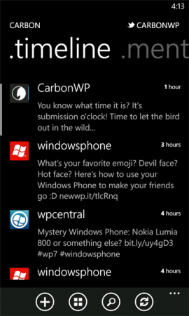 Carbon Windows Phone Carbon, Client Twitter per Windows Phone