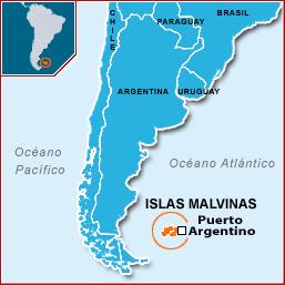Posizione delle Isole Malvine, occupate dalla Gran Bretagna