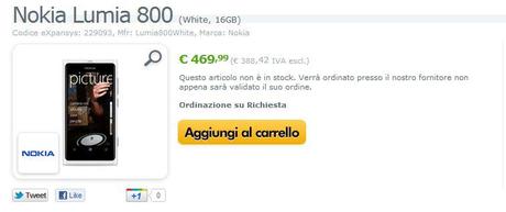 Nokia Lumia 800 White in pre-ordine su Expansys ITA