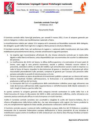 9 marzo Sciopero Generale FIOM - manifestazione a Roma - documento su Grecia