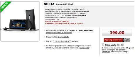 Nokia Lumia 800 Black a 399,00 su Mediaworld