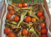 Recipe Slow-cooked artichokes, sweet cherry tomatoes, thyme basil