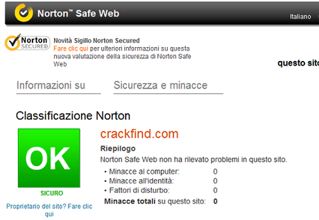 Scopri quanto è sicuro un sito web tramite Norton Safe Web