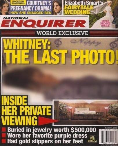 National Enquirer, Whitney Houston, foto, copertina, shock, bara, morta, funerali, funzione, 2012, New Jersey, streaming, tabloid, gossip