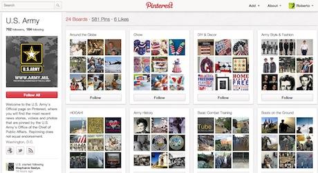 Pinterest: anche l'esercito USA c'è.