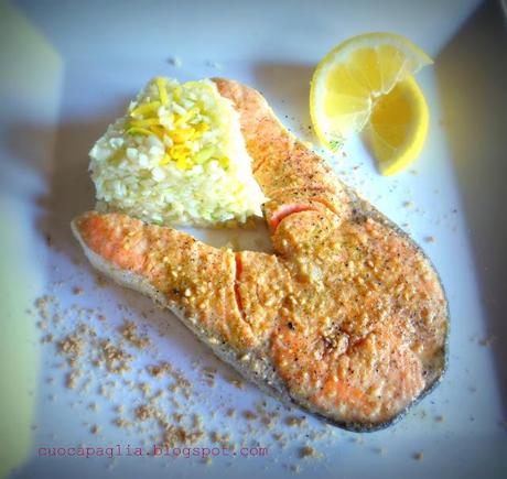 TRANCIO di SALMONE SCOTTATO al GOMASIO con TARTARE di FINOCCHIO e ZESTE di LIMONE