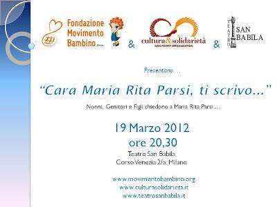 Evento 19 marzo 2012: Presentazione prossimo libro di Maria Rita Parsi edito da Cultura & Solidarietà