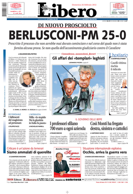 Le prime pagine di oggi di Libero e del Giornale: sono uguali!