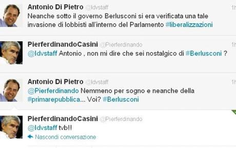 Scambio di tweet fra Casini e Di Pietro: 