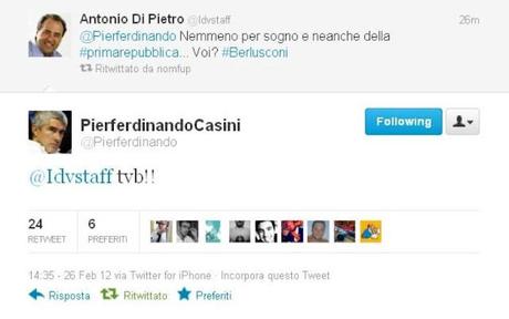 Scambio di tweet fra Casini e Di Pietro: 