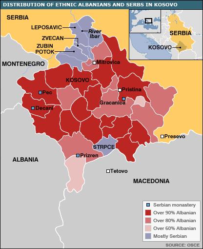 In viola, le zone a maggioranza serba in Kosovo