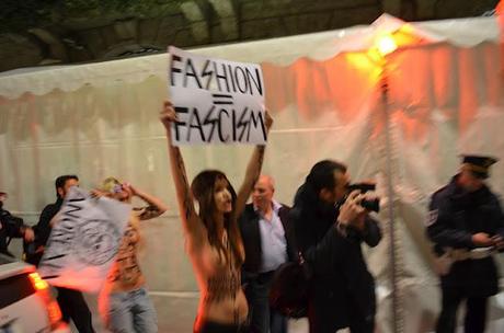 The Activist of FEMEN Protest Outside the Versace Show