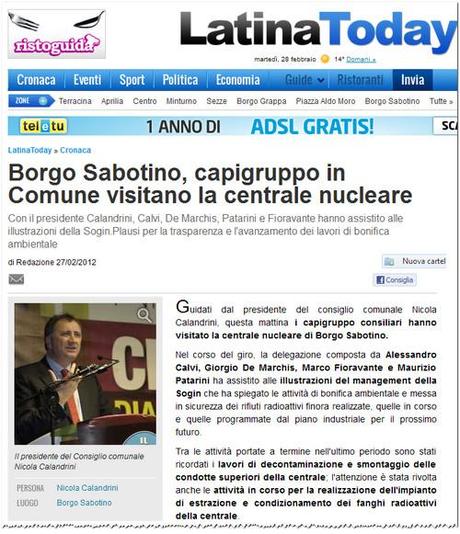 Giuseppe Nucci / Sogin: Latina capigruppo del Comune visitano la centrale nucleare