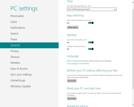 Windows 8 PC Settings General3 Impostazioni di Sistema di Windows 8 [La Guida Completa]