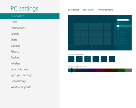 Windows 8 PC Settings Personalize Start Screen3 Impostazioni di Sistema di Windows 8 [La Guida Completa]