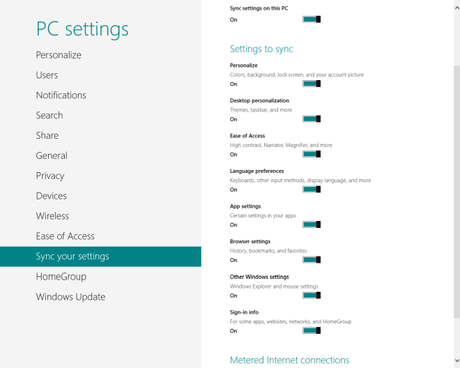 Windows 8 PC Settings Sync Impostazioni di Sistema di Windows 8 [La Guida Completa]