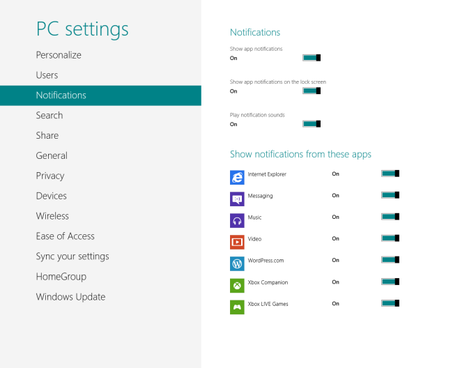 Windows 8 PC Settings Notifications3 Impostazioni di Sistema di Windows 8 [La Guida Completa]